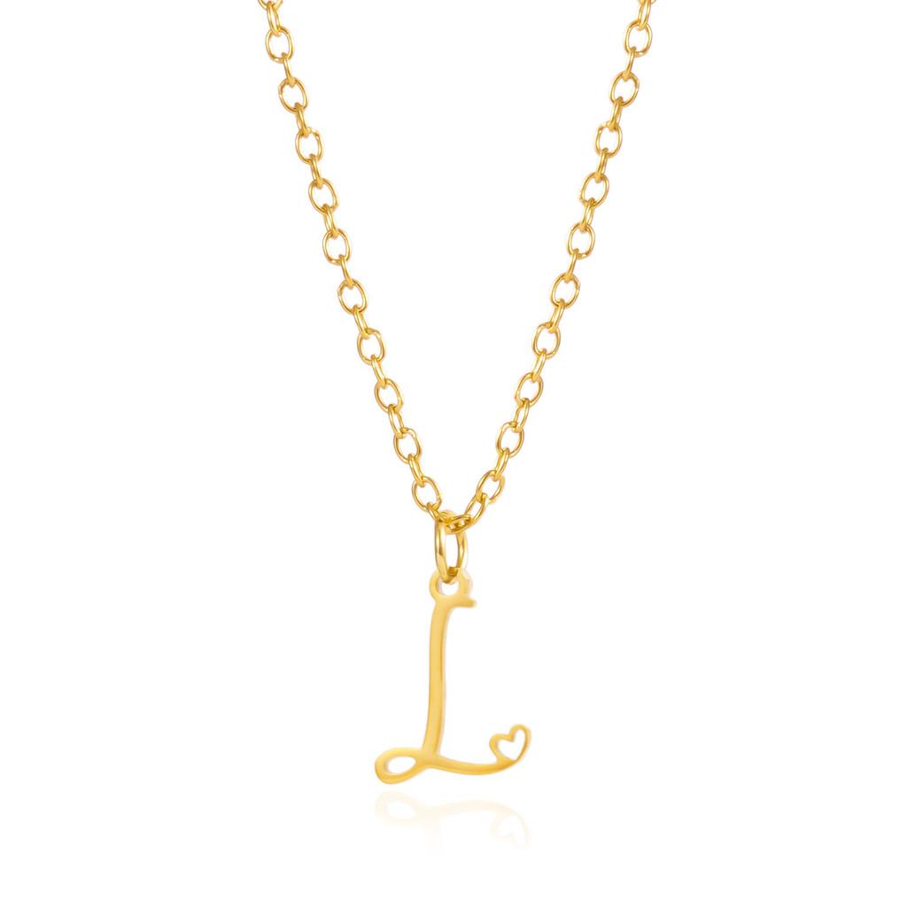 Gold Heart Alphabet Jewelry Necklace With O Chain For Female Fashion Accessory