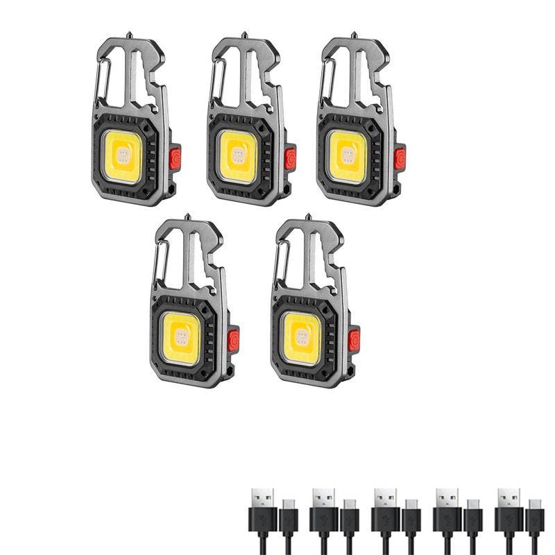 LED Mini Multifunctional Keychain Flashlight USB Rechargeable Portable Pocket EDC Torch Outdoor Emergency Search Camping Lantern