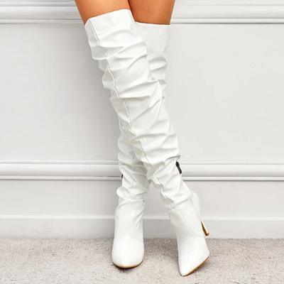 Fashion Sexy Pointy Thigh High Boot for Womens Party Shoes Patent Leather Pleated Over The Knee Slim Long Boots Botas De Mujer