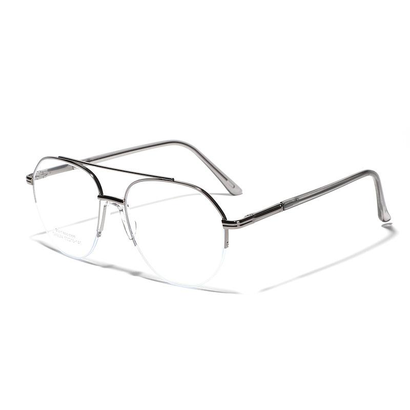 Glasses Metal Double Beam Toad Half Frame Plain Mirrors Saddle Nose Pad Flat Mirrors Women'S Glasses Men