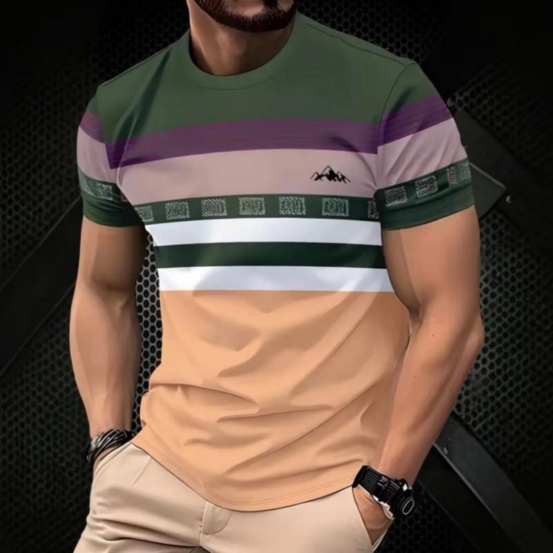 

Мужская футболка с геометрической 3D-печатью, разноцветным полосатым узором, летняя повседневная футболка с круглым вырезом, свободная, с коротким рукавом 6XL
