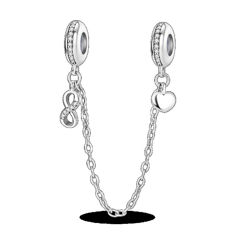 Silver Clasp 925 Silver CZ Pave Clip Charms Daisy Beads Stopper Safety Chain Fit Original Bangle Bracelet Jewelry Clip