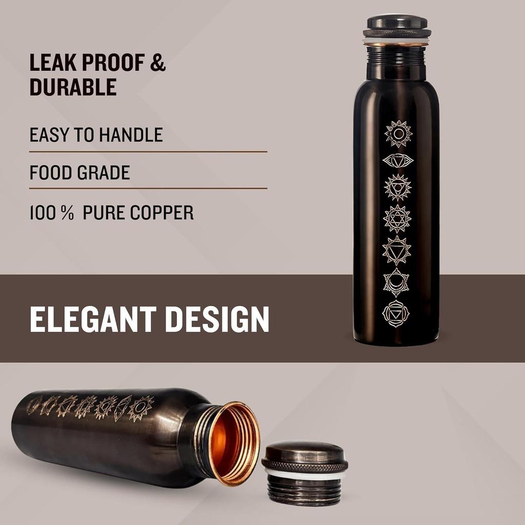 Copper Water Bottle 1 Ltr | Copper Water Bottle with Glass Set | Meena Work | 100% Pure | Leak-Proof | 2 Water Glass 300ml Each |