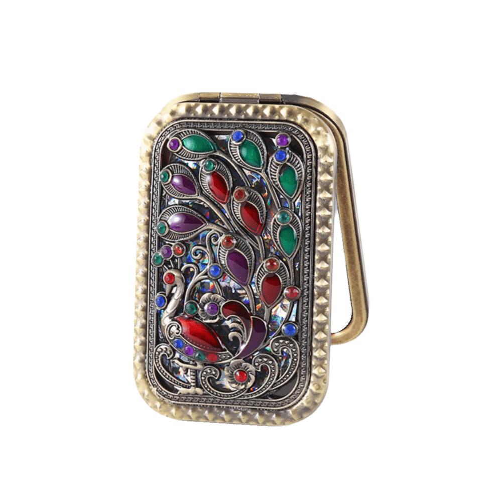Square Compact Pocket Mirror Retro Double Sided Mirror Portable Peacock Makeup Mirror Beauty