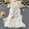 French Fairy Vacation Dress Female Autumn Three-dimensional Flower Strap Single-breasted Mesh Skirt + Suspender Skirt
