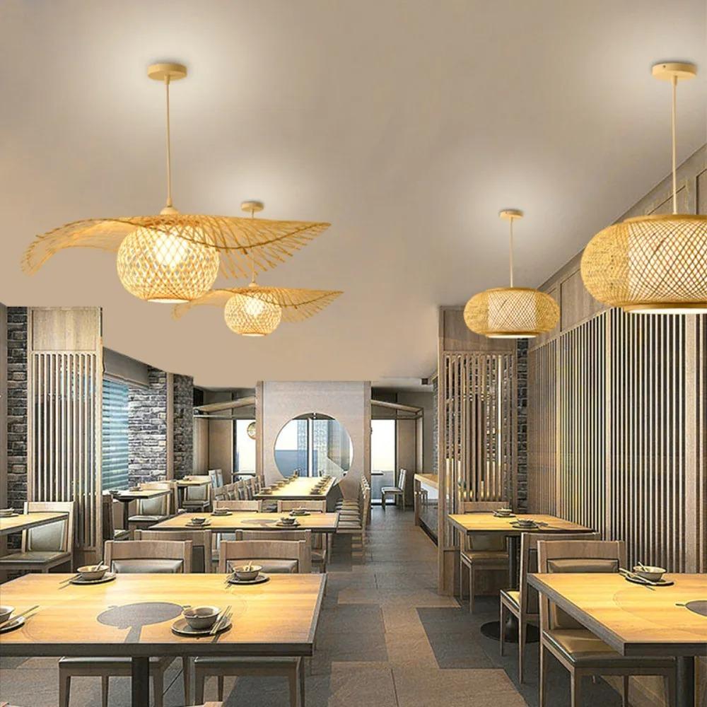 45/55/75CM Bamboo Pendant Lights E27 Lamp Fixtures Hanging Ceiling Light Bamboo Chandelier for Restaurant Home Bar Cafe Bedroom