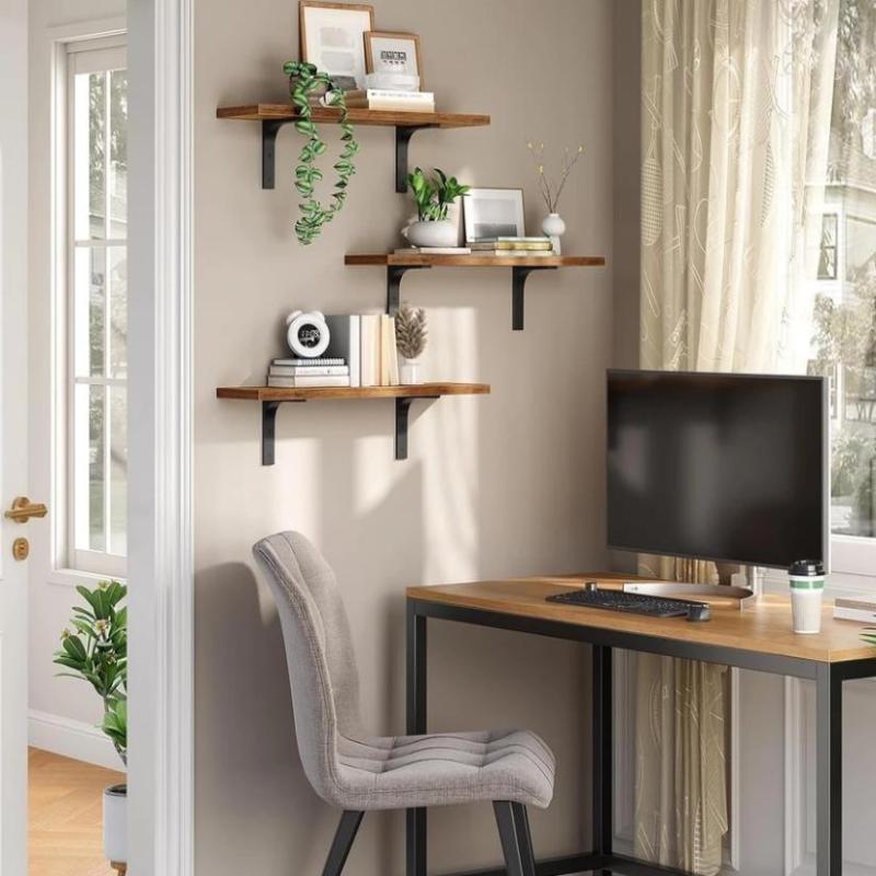 Wall Shelves Floating Wood Water Resistant-Space Saving Storage Display Rack Kitchen Bathroom