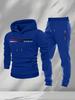 Contrast color gradual change horizontal bar PARIS letter hooded sweater leggings suit men's casual two-piece set