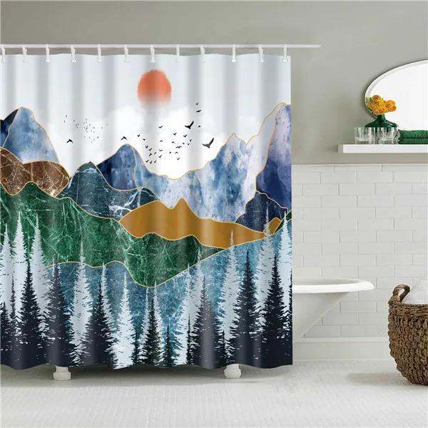 Christmas Shower Curtain Shell Snowman Flower Lighthouse Shower Curtains Bathroom Curtain Frabic Waterproof Polyester with Hooks