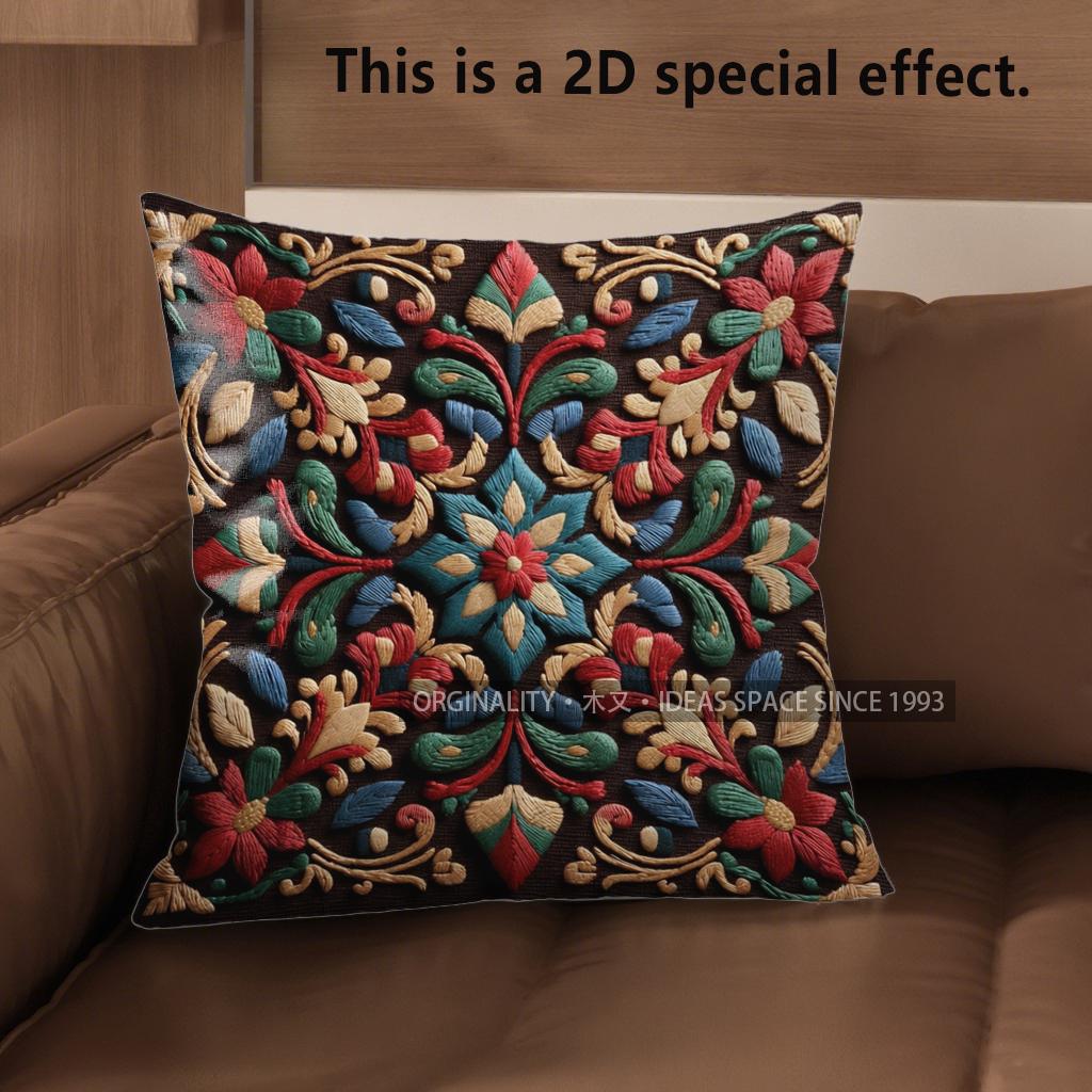 2D Exquisite Floral Patterned Decorative Cushion Covers Pattern Cushion Cover Suitable For Sofa Bedroom Car Pillow Cover