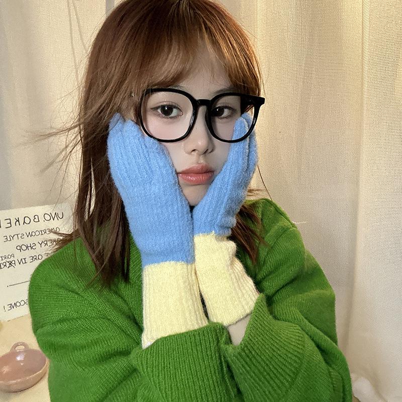 Luochi Knitting Dopamine Color Woolen Gloves: Women's Winter Knitted Touchscreen Cycling Gloves for Cold Protection