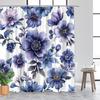1Pc Elegant Lavender Blue Floral Shower Curtain - Polyester Fabric, Machine Washable, Suitable For Bathroom Decoration