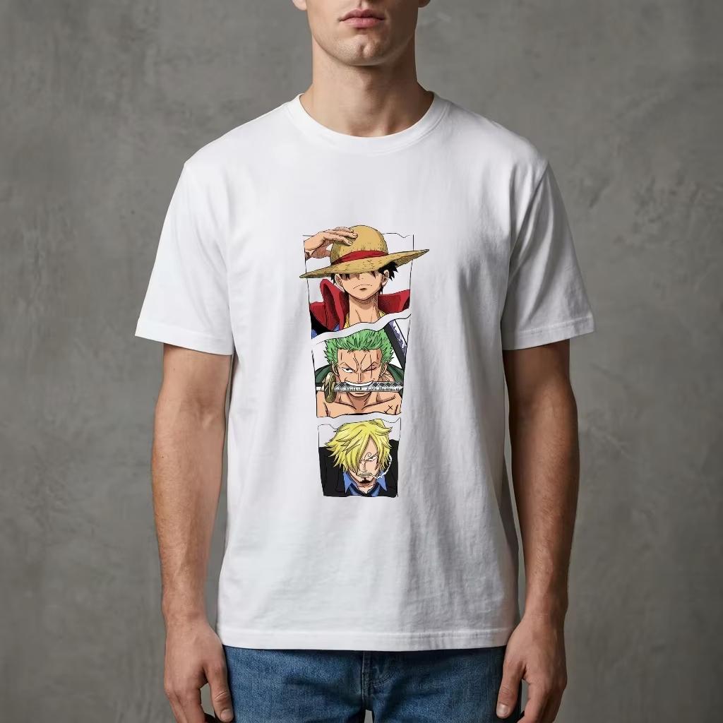 Unisex Summer Loose Breathable T Shirt One Piece Luffy Zoro Sanji Trio Classic Look Graphic Print Casual Wear For Shopping