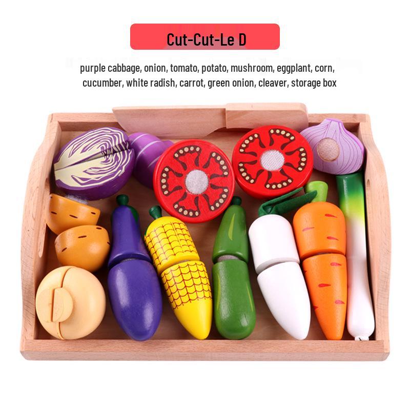 Wooden Play Kitchen Set: Cutable Fruits & Vegetables for Kids