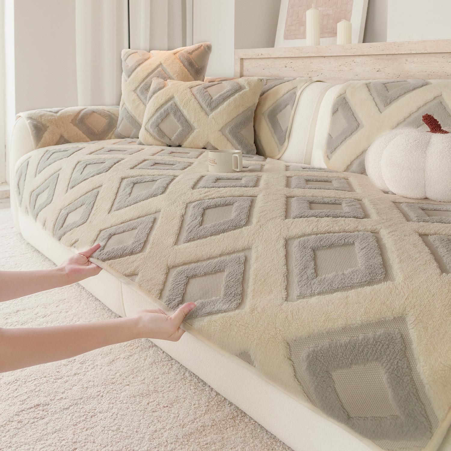 

Bohemian Style Thick Sofa Cover Cloth Fixed Non Slip Sofa Cushion Cover Warm and Skin Friendly Comfortable in Autumn and Winter 70x70cm