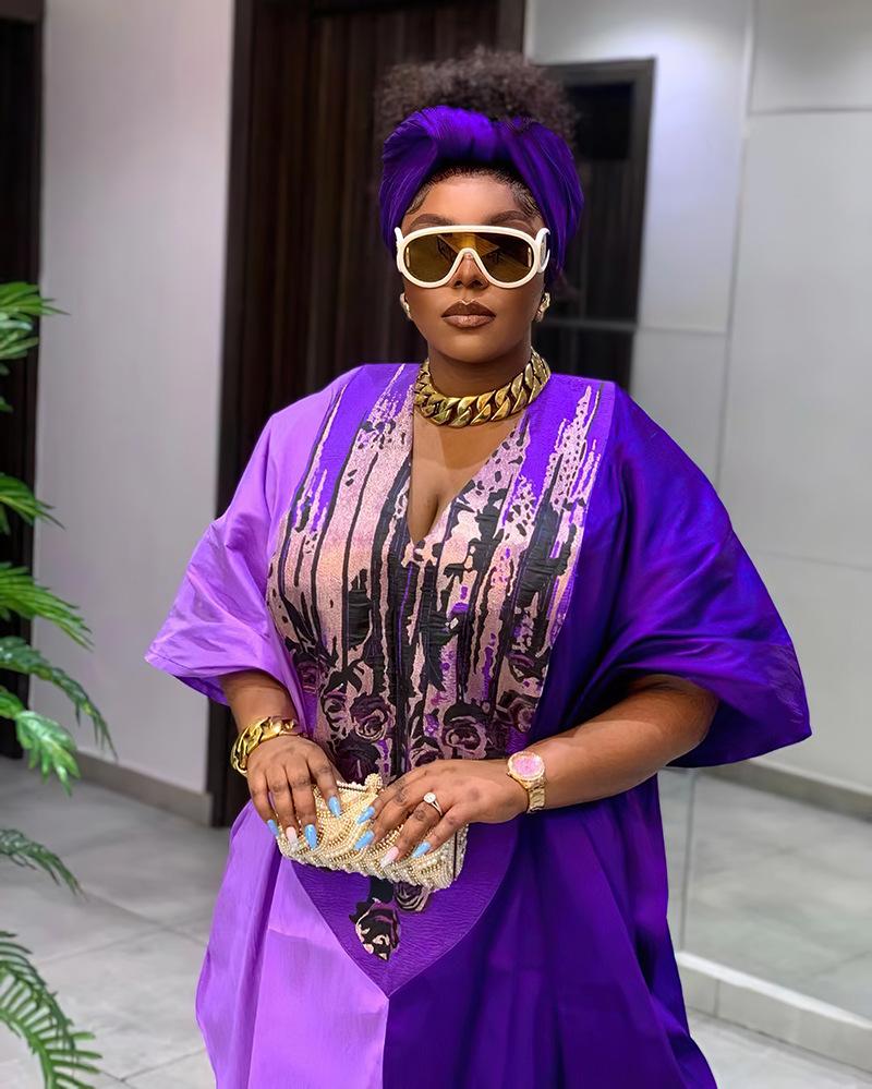 Plus Size African Ethnic Style Long Robe Dress with Headscarf