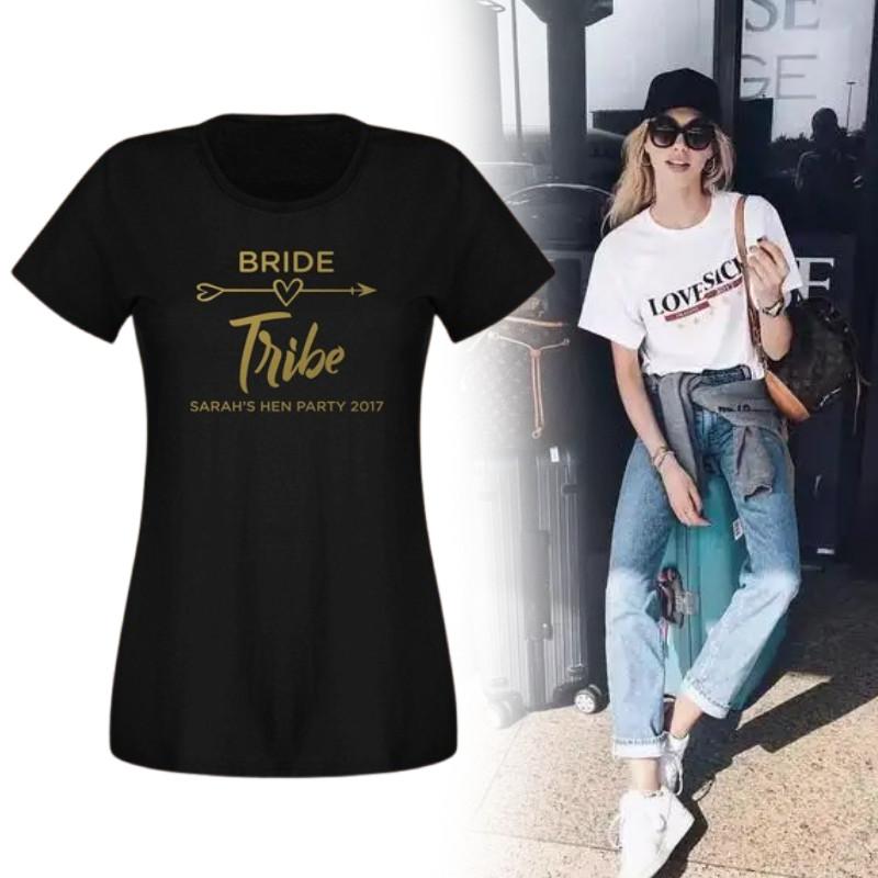 Bride Tribe Letter Print Short Sleeve T Shirt For Women Breathable Fashion Casual Wear