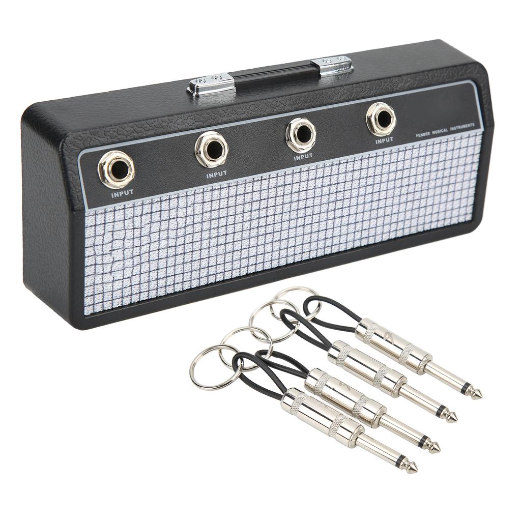 Guitar Plug Storage Box Wall Mounting Guitar Amplifier Key Holder Rack with 4Pcs Keychains