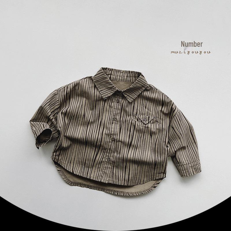 

Весна 2025 Корейская полосатая рубашка для детей - Модный топ для мальчиков и девочек 130cm