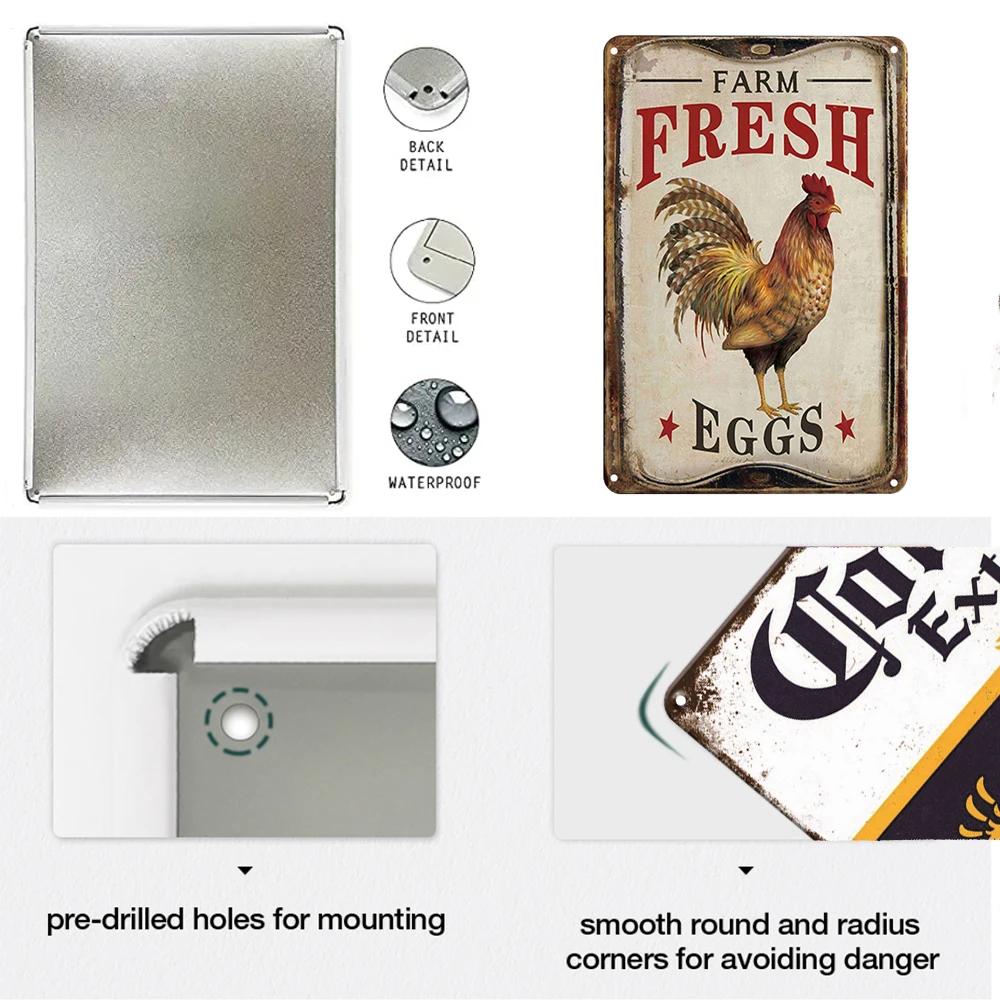 Metallskyltar Färska Ägg Fluffy Butt Hut Kyckling Retro Plåtskylt Vintage Rolig Utomhus Väggplakett Trädgård Gårdsskyltar Hönshus Dekor