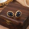Daily Wear Gold Tone Jewelry 1 Pair Vintage Oval Stud Earrings for Women, Retro Statement Elegant Resin Gemstone Earrings, Frame Chunky Stone