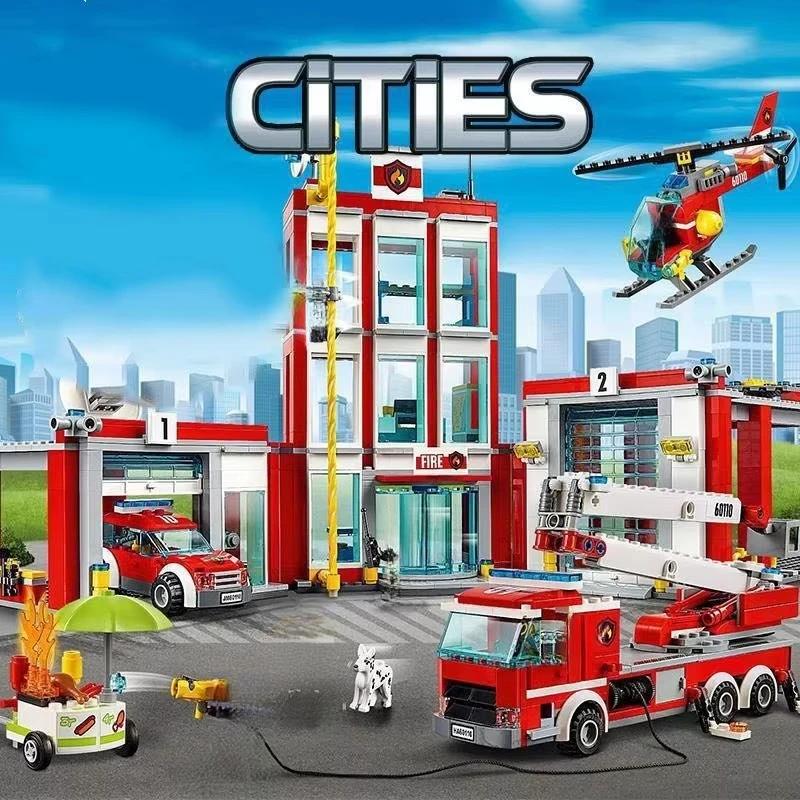 958Pcs City Fire Station Helicopter Truck Garage Firehouse Building Blocks Set Bricks Compatible 60110 Model Festival Party Gift