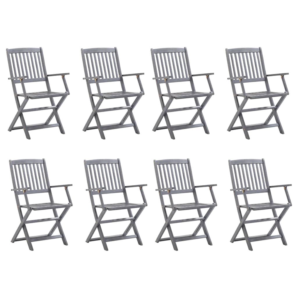 Foldable Garden Chairs 8 pcs with Cushions Solid Acacia Wood