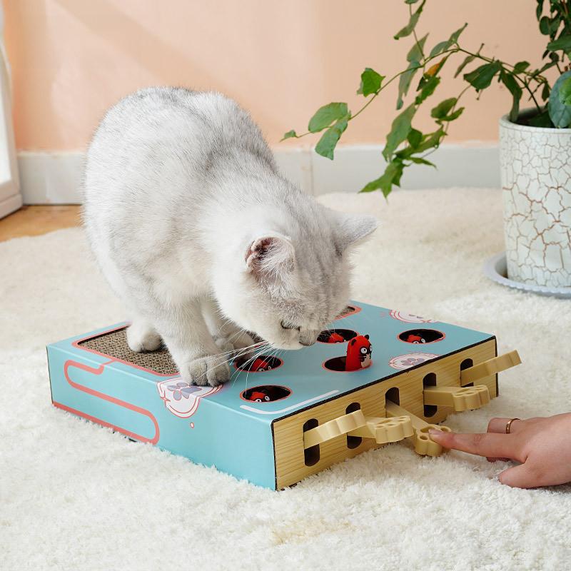 Whackamouse Katzenspielzeug aus Holz und Wellpappe, Multifunktionaler Katzen-Teaser für drinnen