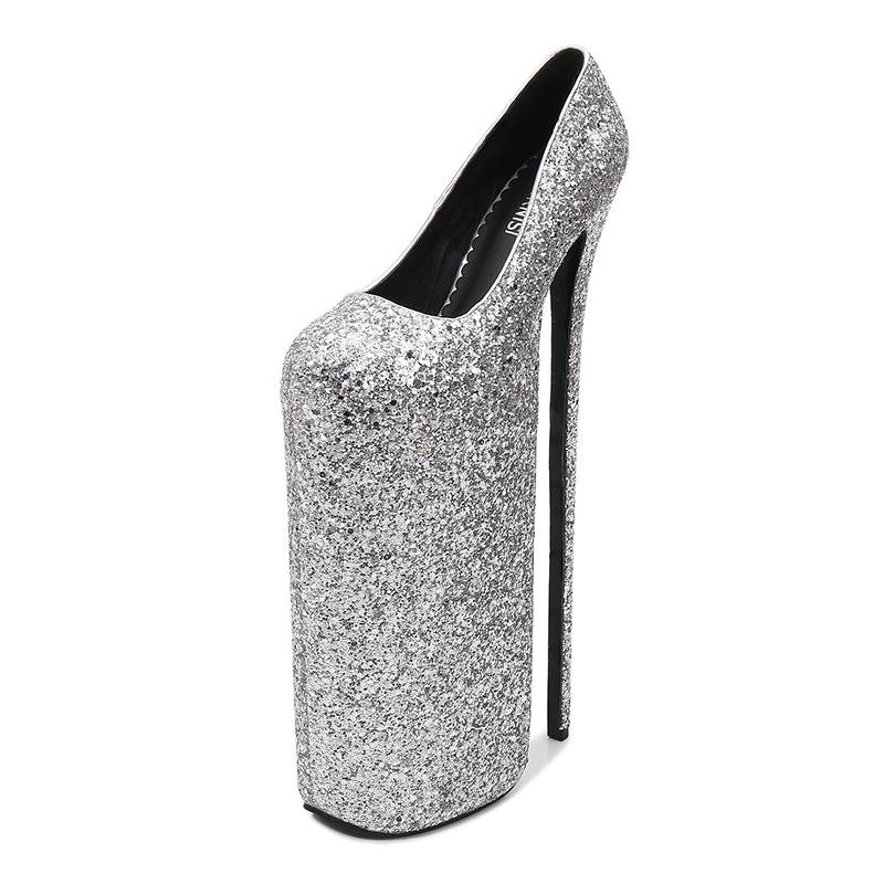 

30СМ водонепроницаемый стол большой размер туфли-стилетто ночной клуб ведущая сексуальная женская обувь поставка 46 серебряный
