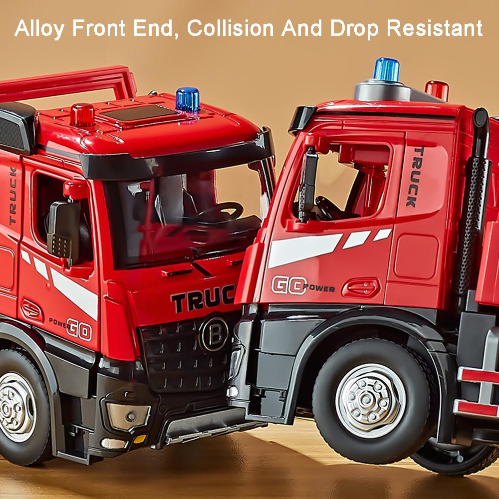 1:24 Electric Flatbed Trailer Model Toys Metal Diecast Road Rescue Engineering Vehicle Doors Opened Sound Light for Boys Gifts