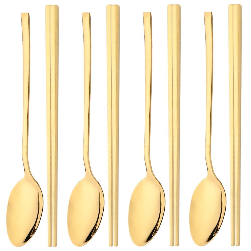 Korean 8Pcs Tableware Set High Quality Stainless Steel Dinner Set Black Gold Dinnerware Spoon Chopsticks Flatware Cutlery Set