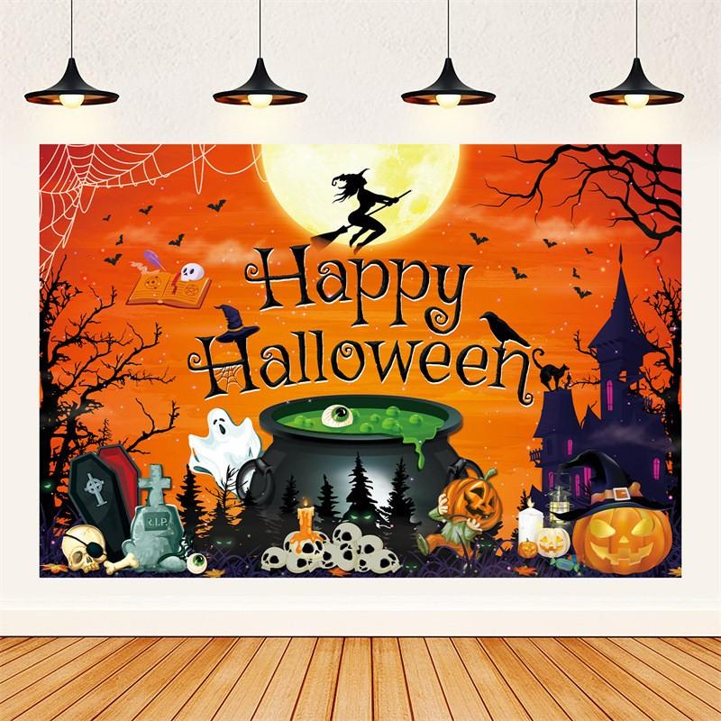 Party Castle Halloween Pumpkin Ghost Background Cloth Banner Photography Props
