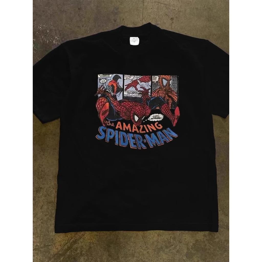 American Retro Trend T-Shirt Men's Summer Punk Spider-Man Crossing The Universe Loose Hip Hop Cotton Oversized Female Male Clothing