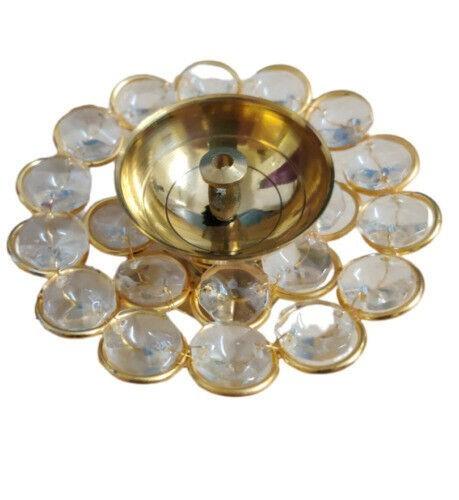 

Indian Traditional Brass & Crystal Round Diya For Home & Temple Puja SM144
