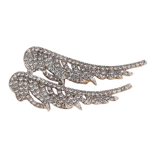Women Alloy Brooch Pin, Wings Shape Lapel Badge with Sparkling Rhinestones, Brooch Versatile Accessory for Sweaters Collars Hats Bags Coats Scarves