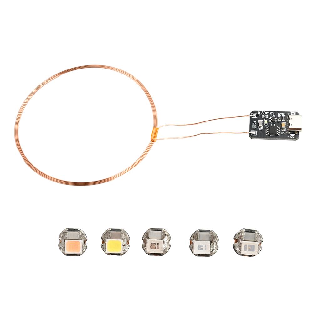

0~80mm USB Wireless Power Supply Transmitter CD54 Induction Light Coil Module DIY Kit with 5pcs Receivers LED Lamp Type-C DC 5V