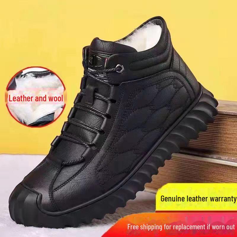 Férfi magas szárú bőr hócsizma: Téli pamut, bársonybéléssel, vastag gyapjú, lezser, divatos dizájn
