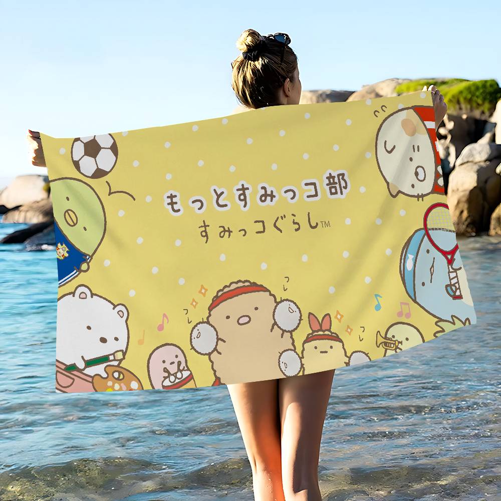 Cartoon Pink Sumikko Gurashi Microfiber Blanket Quick Drying Beach Towels Oversized Printing Super Absorbent Pool Towel Blanket