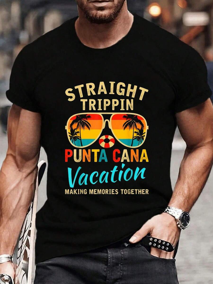 100% Cotton Straight Trippin Punta Cana 2025 Beach Summer Vacation Trip T-Shirt Women s Men s Graphic S разноцветный
