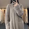 Warmer Weicher Damen Übergrößen Cardigan Pullover Winter Herbst Gestrickt Langarm Locker Dick Offener Stich Elastisches Revers Taschen