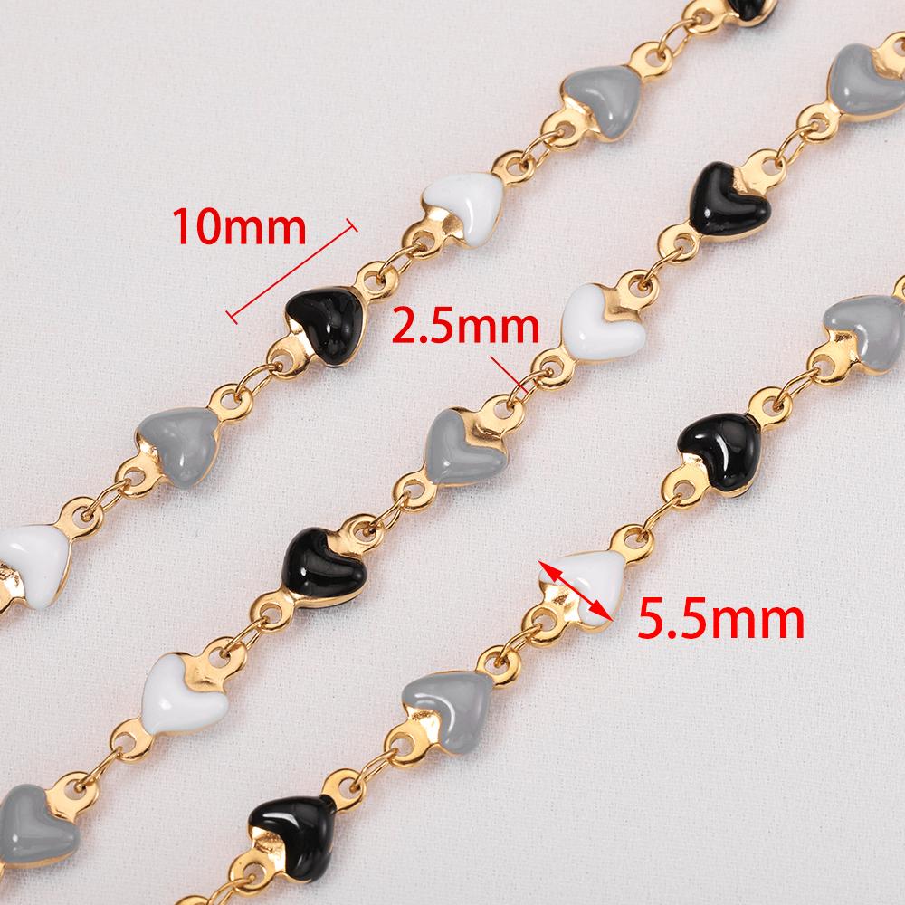 1meter Stainless Steel Enamel Black White Gray Love Heart Beads Chains for Necklace Bracelet Sweater Jewelry Making DIY