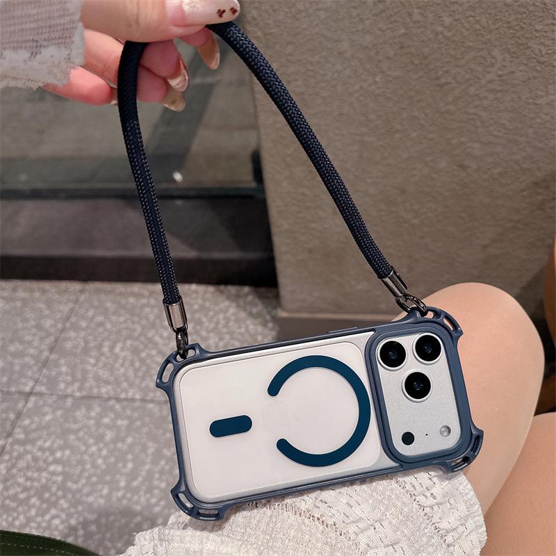 Crossbody Necklace Strap Lanyard Clear Magnetic Case For iPhone 17 16 14 15 12 13 Pro Max 16Plus 11 For Magsafe Shockproof Cover