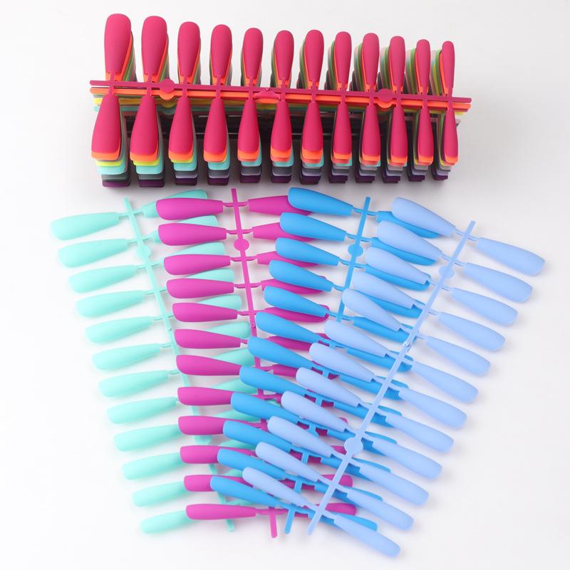24pcs/set DIY Quick Nails Lengthened Ballet Matte T-shaped False Nails Multi-color Strips Finished Wear Manicure