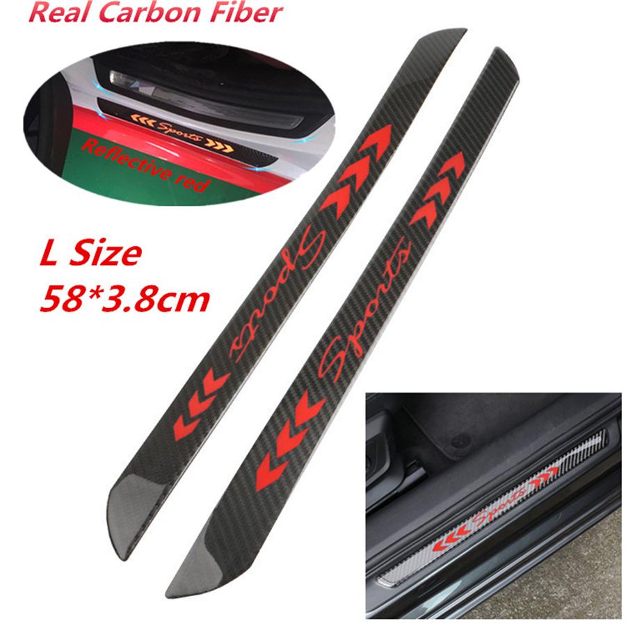 4Pcs 58cm + 25.5cm Real Carbon Fiber Car Door Welcome Plate Sill Scuff Cover Panel Sticker