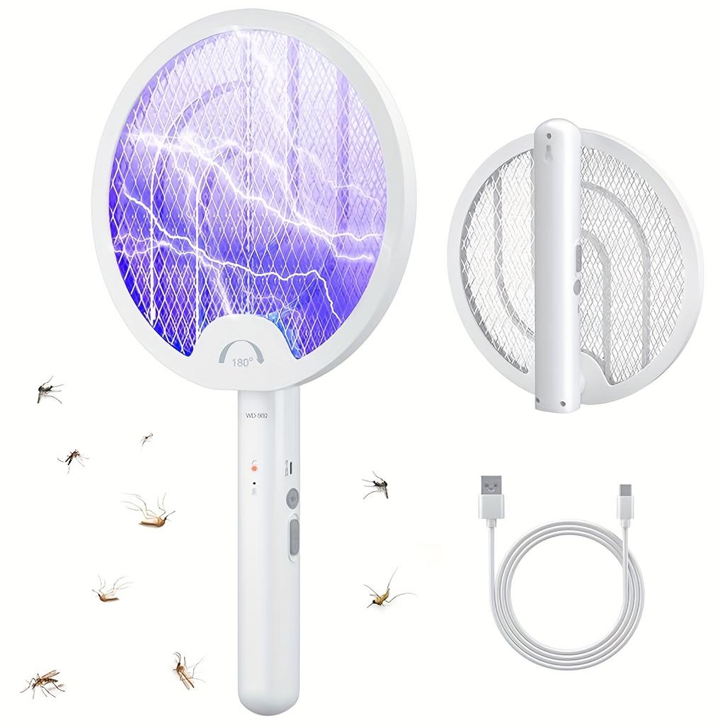 2-in-1 Electric Mosquito Swatter&rechargeable Mosquito Killer Lamp, 3-layer Safety Net, On/off Automatic Mode, High-voltage Insect Trap