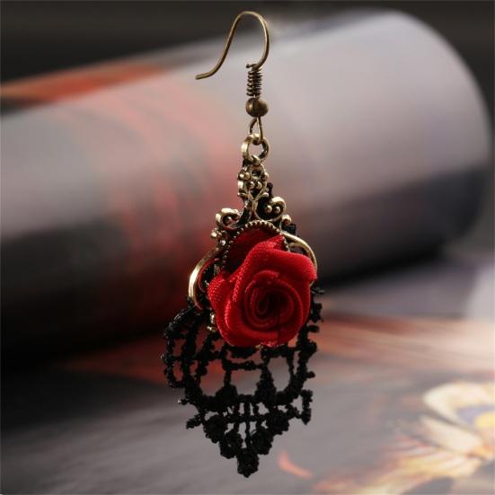 1 Pair Women Fashion Lace Red Rose Hollow Dangle Hook Earrings Jewelry Gift