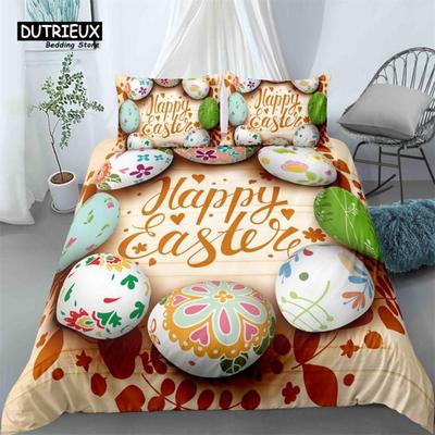 Housse de couette douce à imprimé œufs de Pâques Joyeuses Pâques Lapin de dessin animé Ensembles de literie pour tout-petit Taille Twin King Queen Housse de couette en microfibre