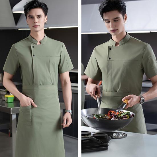 Chef Uniform Sweat-Wicking Stain-Resistant Washable Snap-Button Stand-Up Collar Work Clothes Restaurants Hotels Clubs Chef Coat