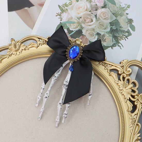 Halloween Skeleton Hand Hair Clips with Bowknot Faux Crystal Hand Bone Hairpin Gothic Skull Claw Hair Accessories for Girls Party Cosplay