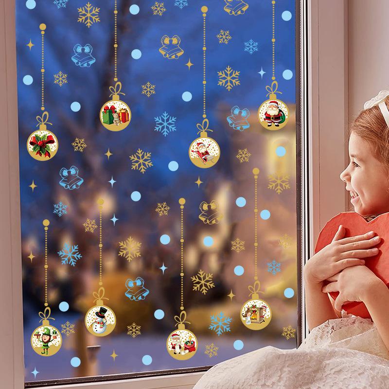 New Christmas Glass Window Decoration Sticker Self-Adhesive Round Geometric Snowflake Festive Atmosphere Wall Sticker